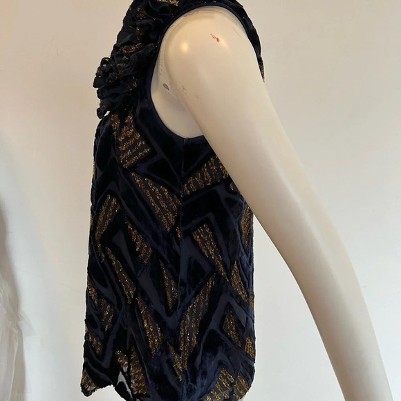Yumi Kim XS Top Gold Blue Silk Blend Geometric Print One Shoulder Blouse - Picture 2 of 7